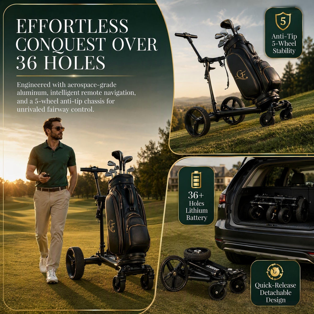 Golfvan Electric Golf Push Cart | Remote Control Caddy with Lithium Battery